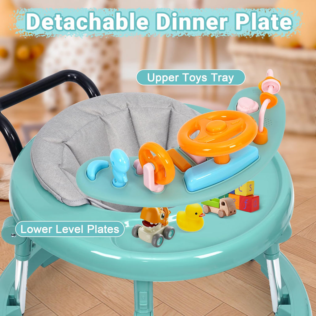 HolyBase Music and Lights Baby Walker Foldable with 9 Adjustable Heights, Baby Walker with Wheels Portable, Infant Toddler Walker for Baby Boy Girls 6-18 Months