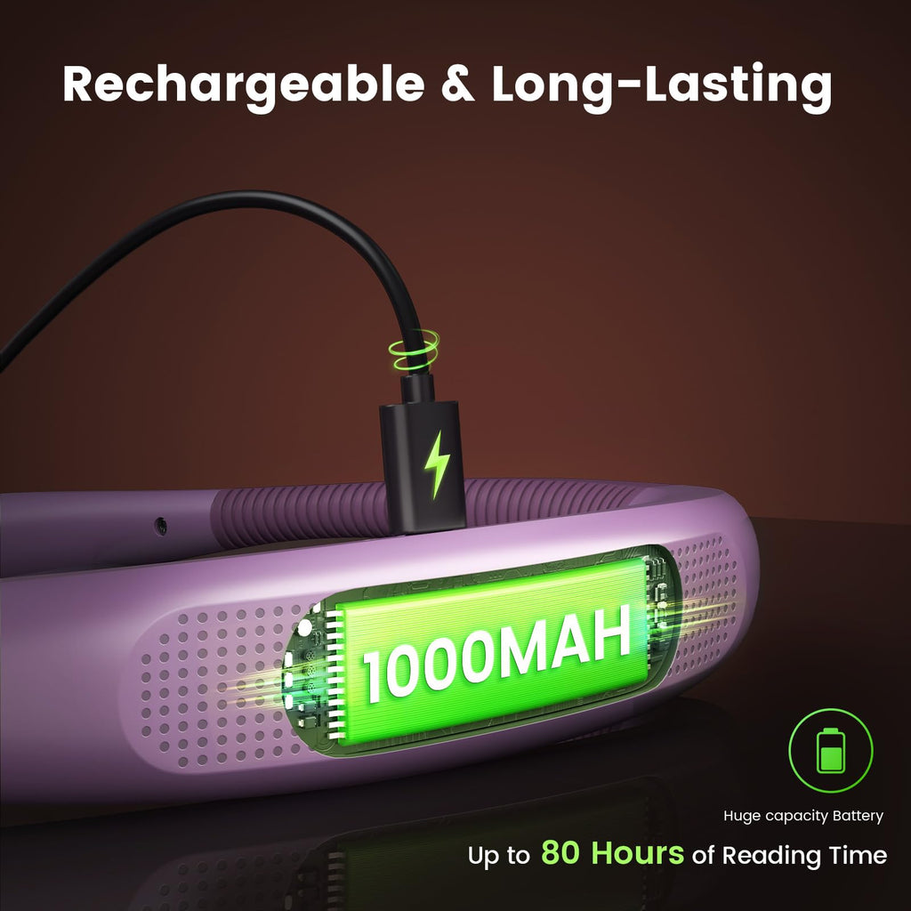 Glocusent Reading Light,LED Neck Light,80-hr Rechargeable Book Light