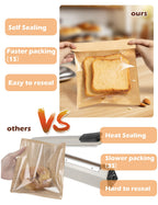200 Self Sealing Sandwich Bags with Window, Paper Cookie Bags with Seal, Grease Resistant To Go Bakery Sleeves for Packaging Bagels, Donuts, Scone, Brownie, Small Pastries and other Treats