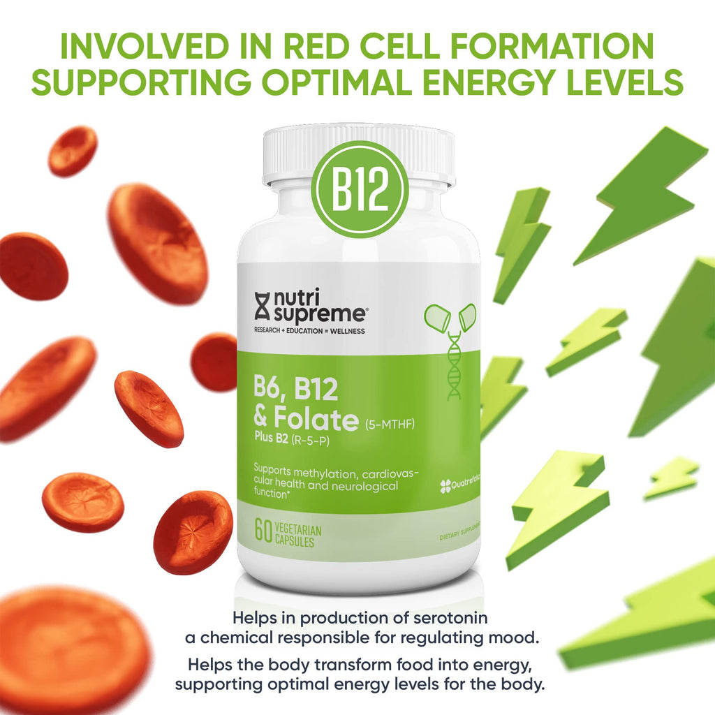 Nutri Supreme, Folate with B6 and B12, Helps Maintain Normal Homocysteine Levels and Cardiovascular Health, 60 Count, Kosher Certified