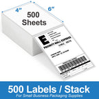 HUOJI 4x6 Thermal Labels, Perforated, 500/Stack, Commercial Grade