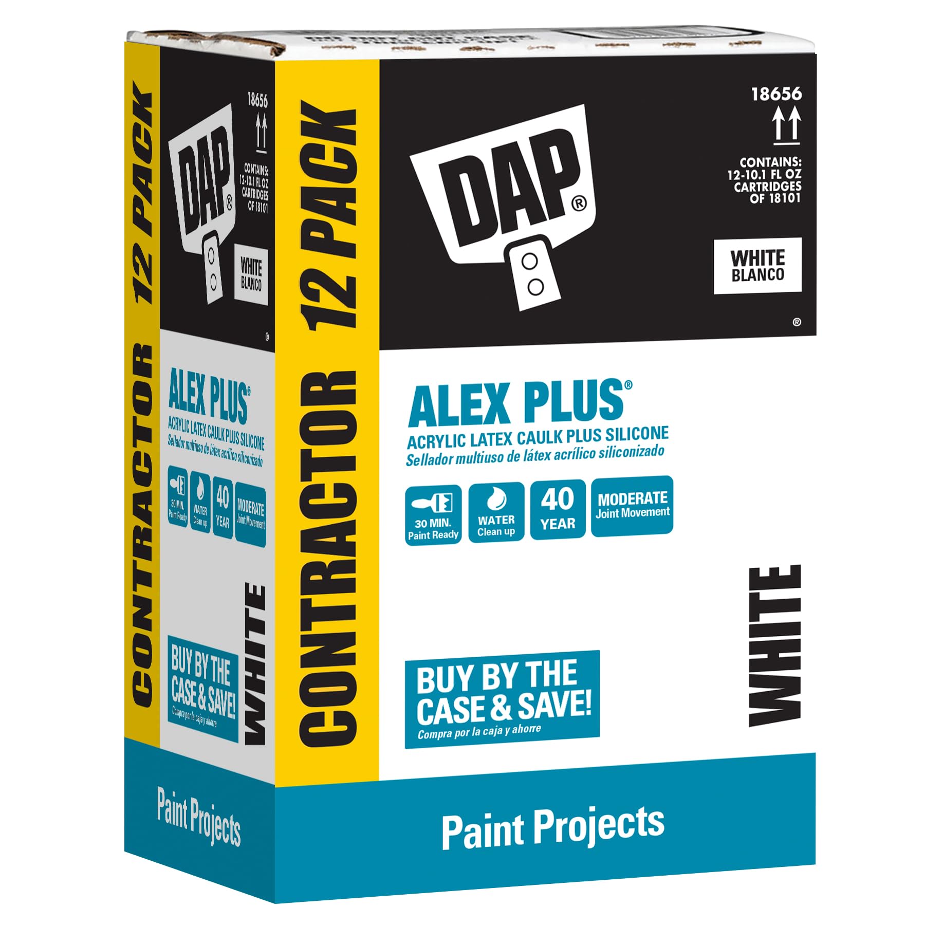 DAP Alex Plus Acrylic Latex Caulk, White, 10.1 Oz, 12 Pack (7079818152)