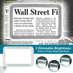 Rechargeable Magnifying Glass with Light for Reading, 5X Large Page Magnifier with LED Lighted for Seniors Low Vision, Folding Handheld Lightweight Rectangle Magnifier for Reading Book Small Print
