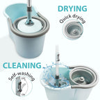 Spin Mop and Bucket with Wringer Set, 360° Spinning Mop Bucket System with 3 Microfiber Mop Replacement Heads, Adjustable Handle for Floor Cleaning (Light Blue)