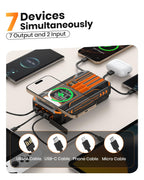 SOARAISE Solar Power Bank 48000mAh Wireless Portable Charger with 4 Cables