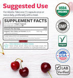 Organic Tart Cherry Capsules - High Strength Organic Tart Cherry 500mg 4:1 Extract- 1 Capsule Per Serving for Uric Acid Support - Vegan Non-GMO & Made in the USA (2 Months Supply)