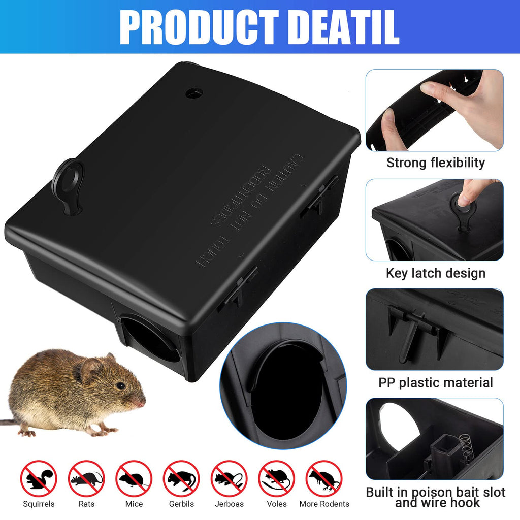 Qualirey Rat Stations Large Rodent with Key Reusable Mouse Stations Mice Blocks Heavy Duty Boxes for Outdoor Rodents Mice Blocks, Black(9.8 x 7.5 x 3.9 Inches,Classic,4 Pack)
