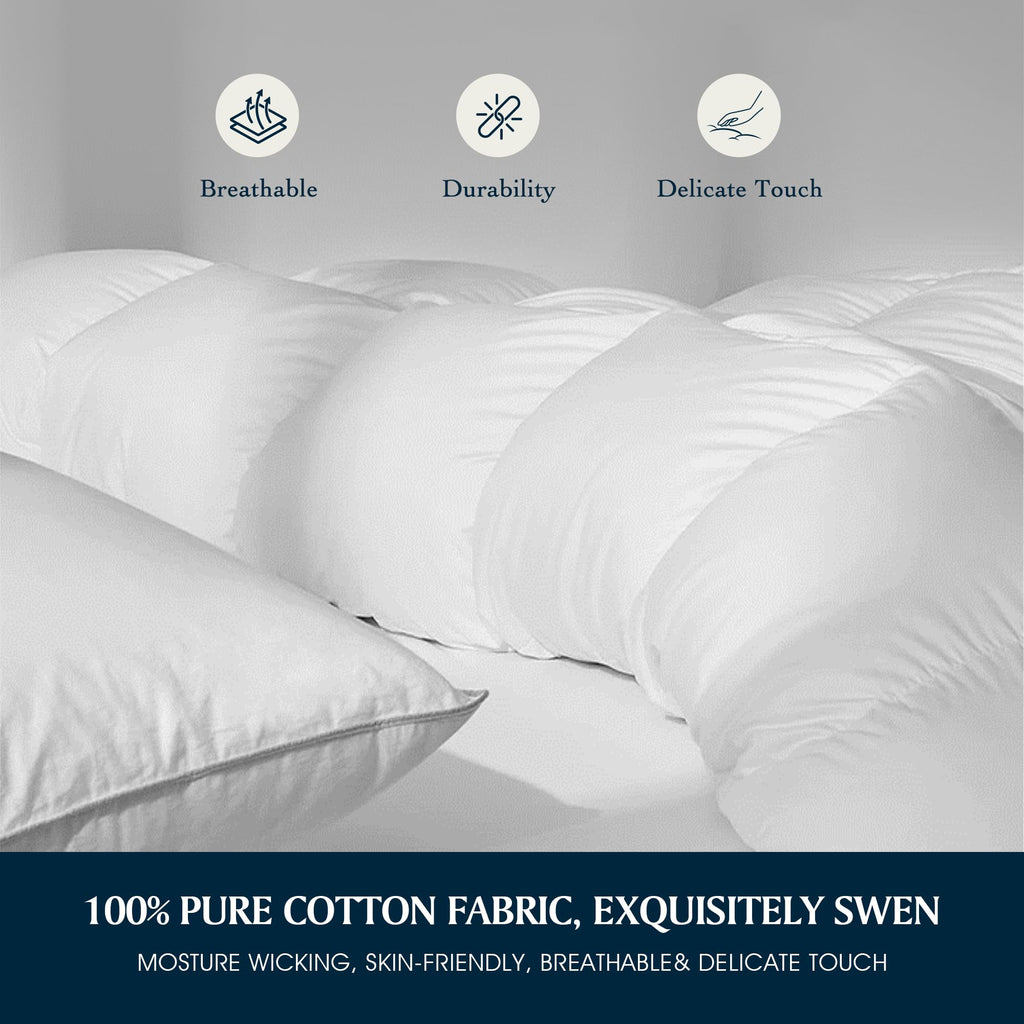 Serta Goose Feather Down Fiber Comforter Queen Size - 100% Cotton Cover Duvet Insert - Hotel Luxury Hypoallergenic Bedding Comforter All Season Medium Warmth 90 x 90 Inch White