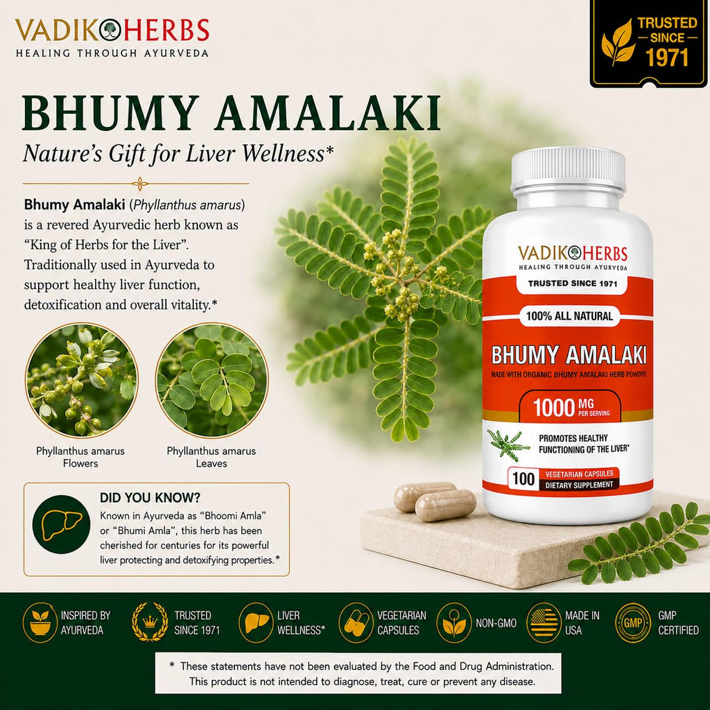 Vadik Herbs Organic Bhumy Amalaki, 100 Caps, Liver Support 1000mg