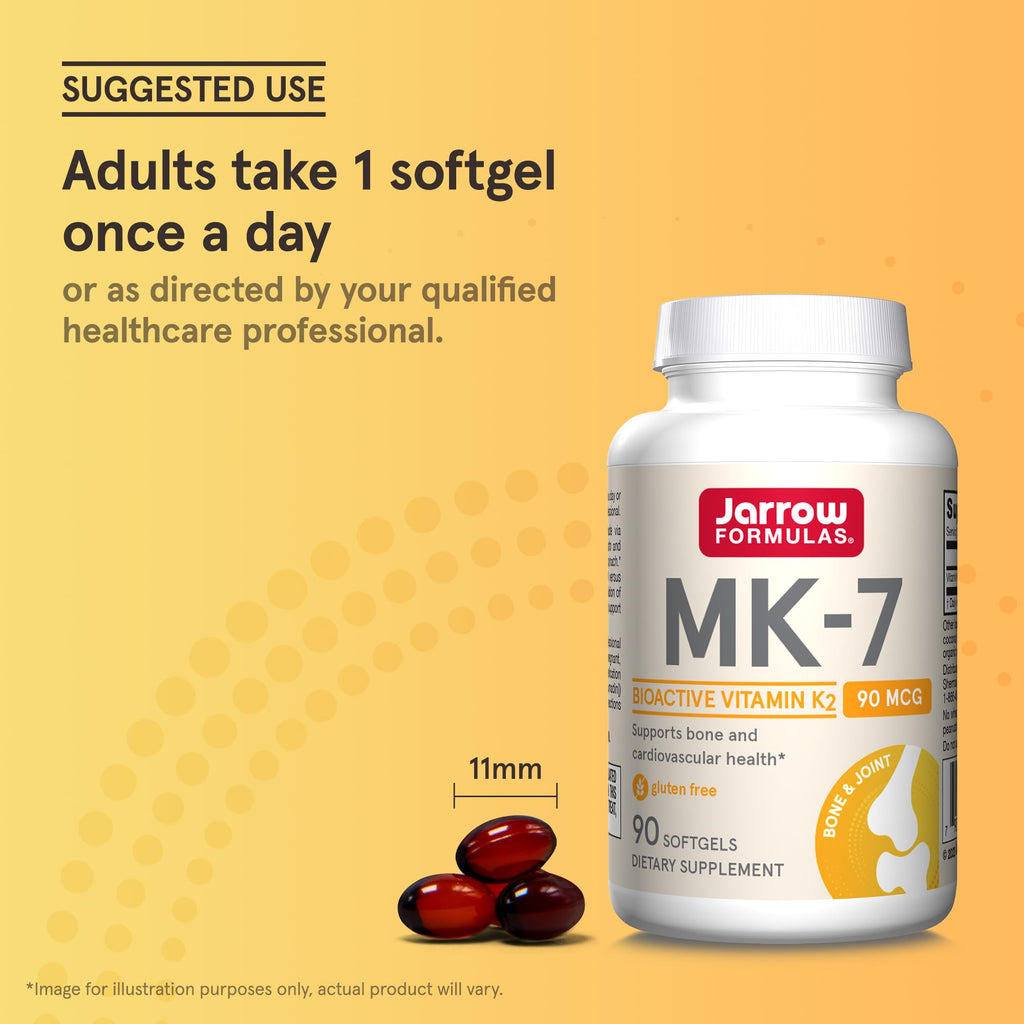 Jarrow Formulas MK-7 90 mcg - Bioactive Form of Vitamin K2-90 Servings (Softgels) - for Bone & Cardiovascular Health - Vitamin K2 MK-7 Dietary Supplement - Gluten Free