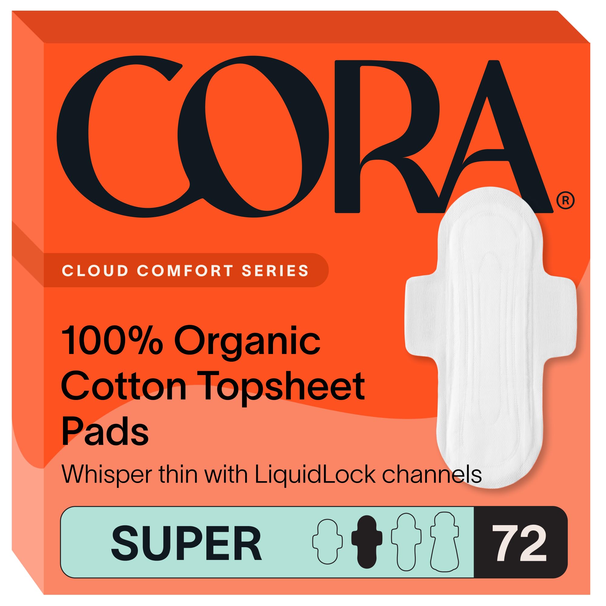 Cora 100% Organic Cotton Topsheet Pads (72 Super Pads)