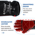 TICONN 16 Inch Welding Gloves, 1000°F Heat-Resistant Fireproof Leather Gloves for Welders, Stick, Forge, Mig, Tig, BBQ, Baking, Oven (Black/Red, L)