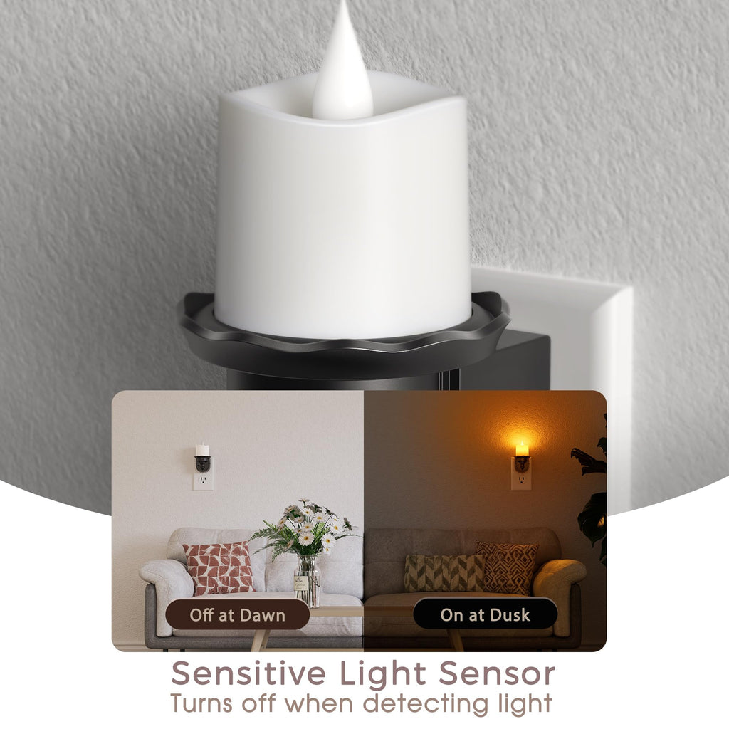 Briignite Candle Night Light, Amber Night Lights Plug into Wall 2 Pack, LED Flicker Candle Night Light with Light Sensor, 0-100LM Dimmable Nightlight for Kids Hallway Bathroom