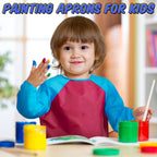 Yahenda 18 Pcs Kids Art Smocks Waterproof Painting Art Smocks for Kids with Long Sleeve 3 Pockets Toddler Apron for 2-8 Years (rose red,dark blue,yellow)