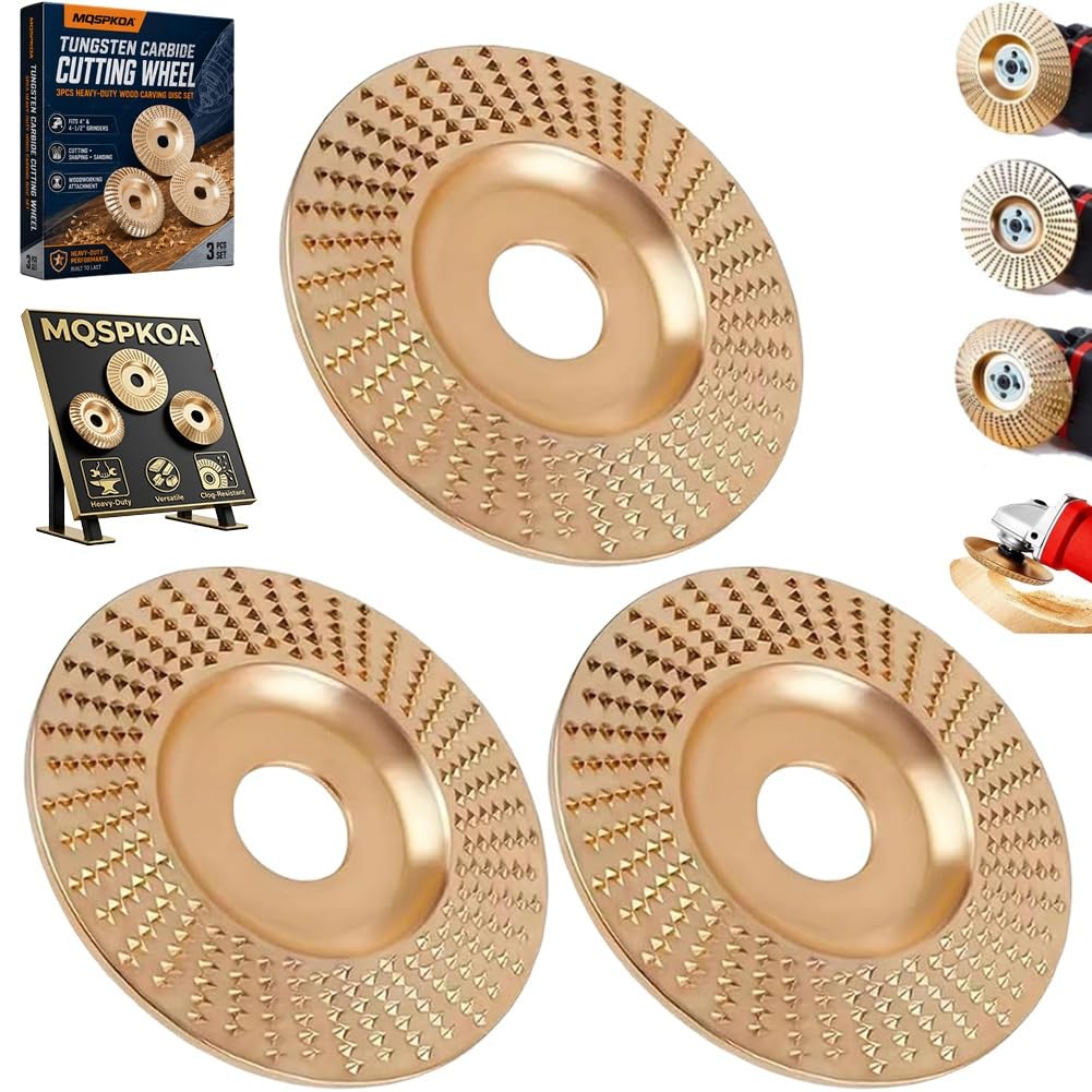 Tungsten Carbide Cutting Wheel, Angle Grinder Polishing Pad, 3PCS Heavy-Duty Wood Carving Disc Set for 4" & 4-1/2" Grinders, Woodworking Attachment for Cutting, Shaping, Sanding(3*Flat Surface)