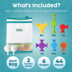 BUNMO Bath Toys Suction - Connect, Build, Create - Toddler Bath Toys - Hours of Fun & Creativity - Fine Motor Skills - Stimulating Sensory Toys - Non-Mouthable Toy 3+ - Textured 44 Pack