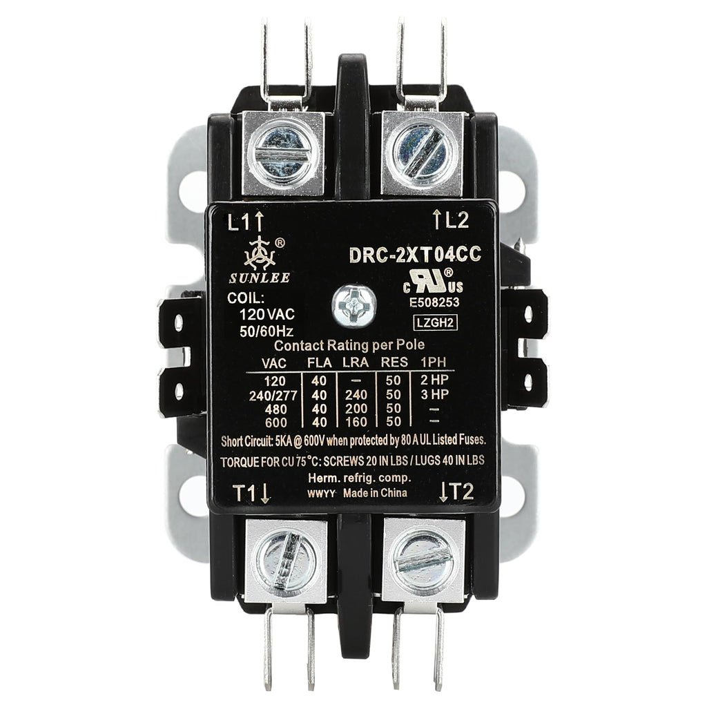 SunLee 2 Pole 40 Amp contactor 120v Coil UL 2 Pole Lighting Load 50 AMP Contactor Equivalent to 42CF15AF for Condenser Compressor HVAC Contactor