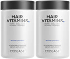 Codeage Hair Vitamins 10000 mcg Biotin, Keratin, Collagen, Vitamin A, B12, C, D3, E, Zinc, Turmeric, Probiotics, Enzymes, Inositol - Hair Care Support - Healthy Hair Supplement Pills - 2 Pack
