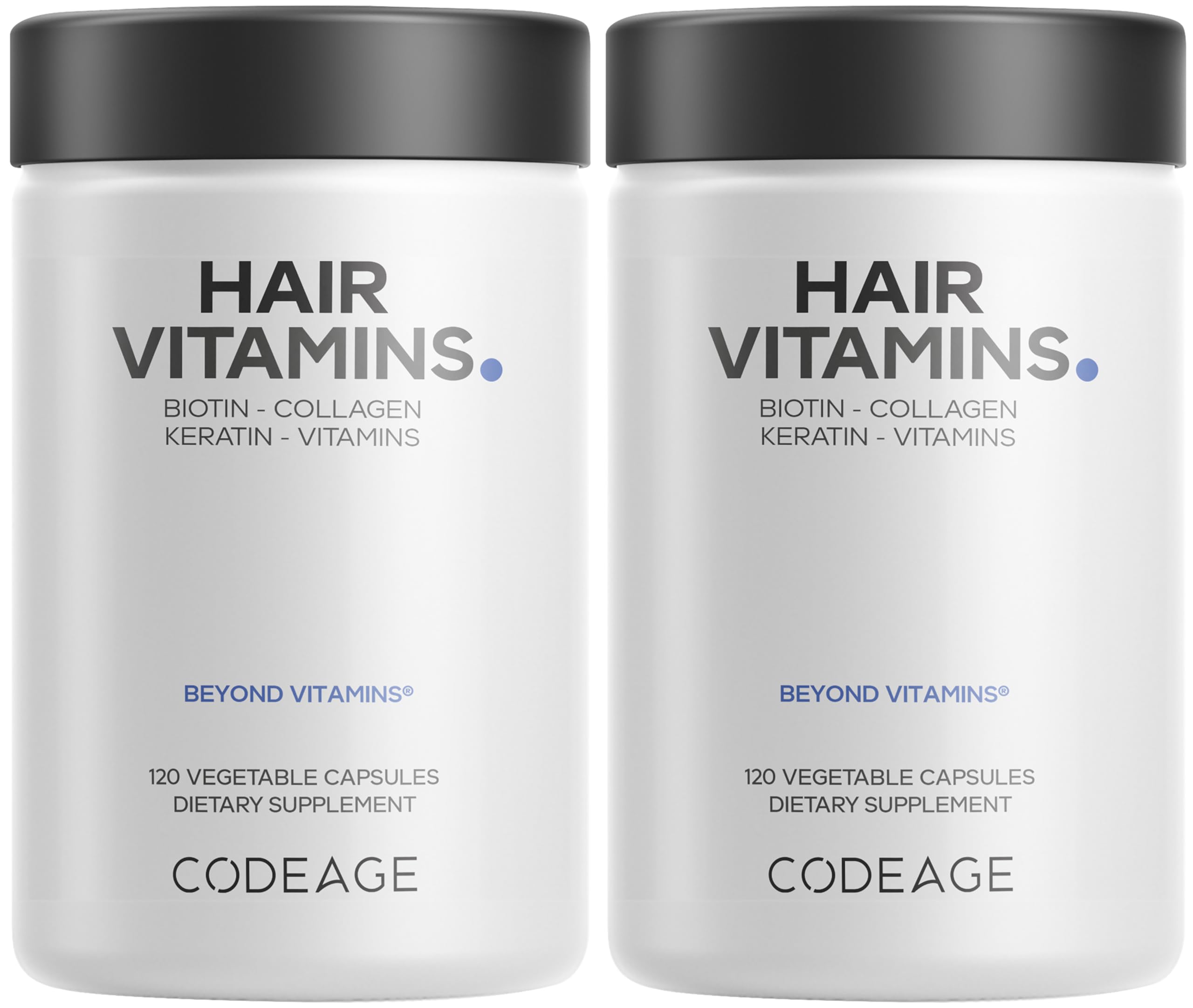 Codeage Hair Vitamins 10000 mcg Biotin, Keratin, Collagen, Vitamin A, B12, C, D3, E, Zinc, Turmeric, Probiotics, Enzymes, Inositol - Hair Care Support - Healthy Hair Supplement Pills - 2 Pack