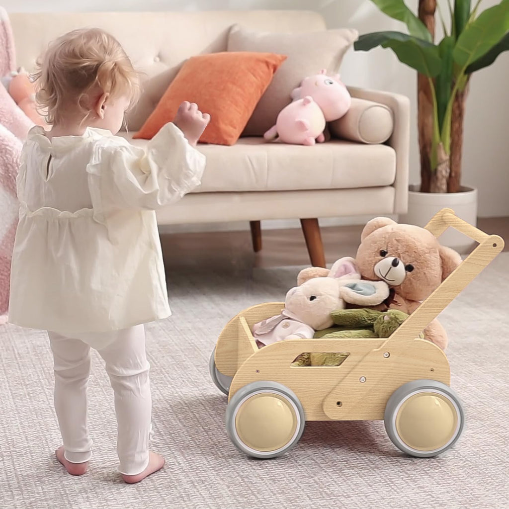 HOMEKOL Wooden Baby Push Walker, Natural Wood Color