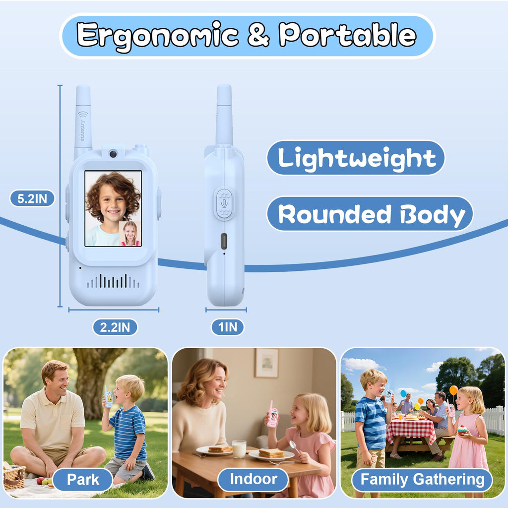 Video Walkie Talkies for Kids, 2 Pack Rechargeable Two Way Radios