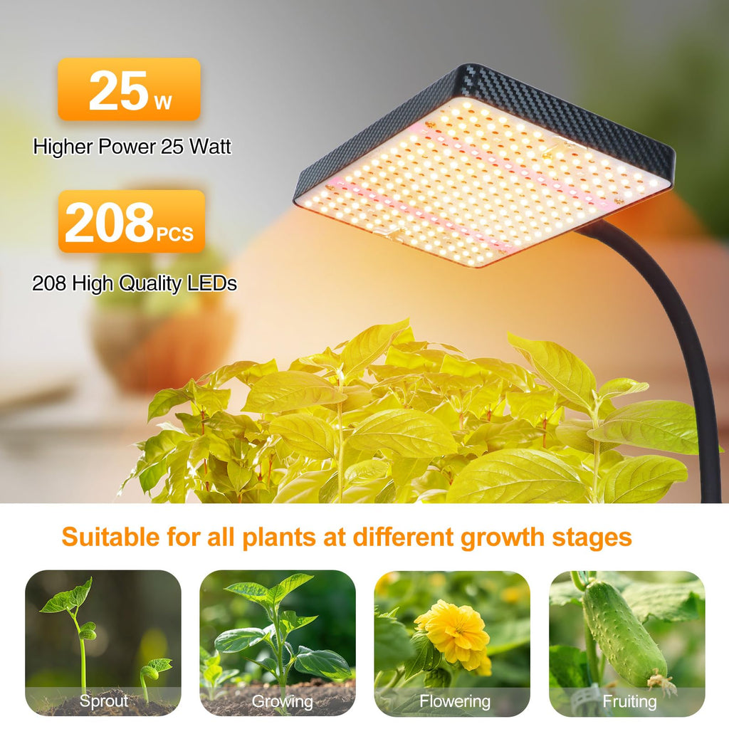 FECiDA Smart Control Desk Grow Light, Tabletop Grow Lights for Indoor Plants, Seed Starting, Bonsai, 4/8/12/16/20H Timer, 25 Watt Power Draw, Bright Enough Like A Small Sun, 16"-24" Height Adjustable