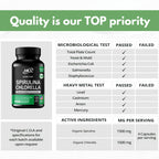 Chlorella Spirulina Powder Capsules 3000 mg of BMAA Free Purest Blue Green Algae - Best Natural Detox Raw Vegan Vitamins Protein Green Superfood - Made in USA