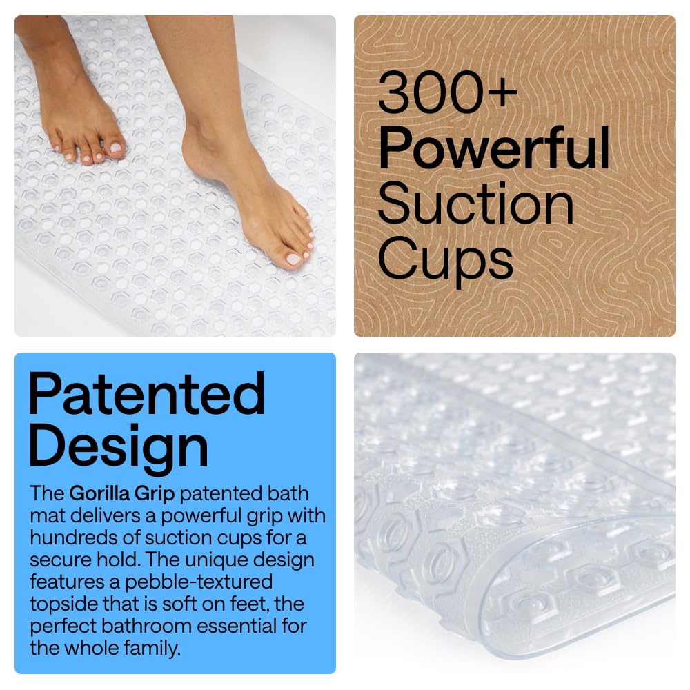 GORILLA GRIP Bath Tub Shower Mat, Bathtub Floor Liner, 35x16 Clear