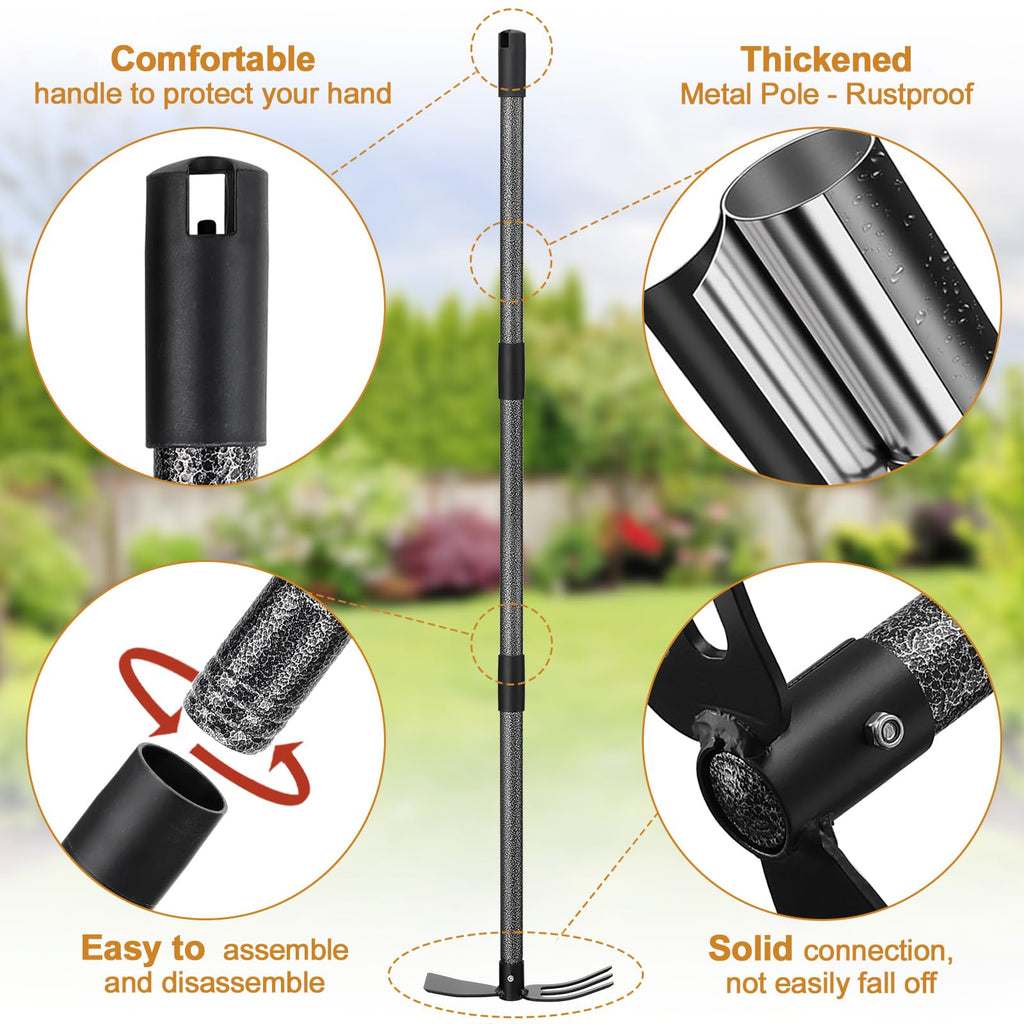 Garden Hoe Tool, 2-in-1 Heavy Duty Dual-Head Weeding Tool, 45" Adjustable Long Handle Cultivator for Weeding, Tilling, Lawn Yard Flower Bed Gardening Tool