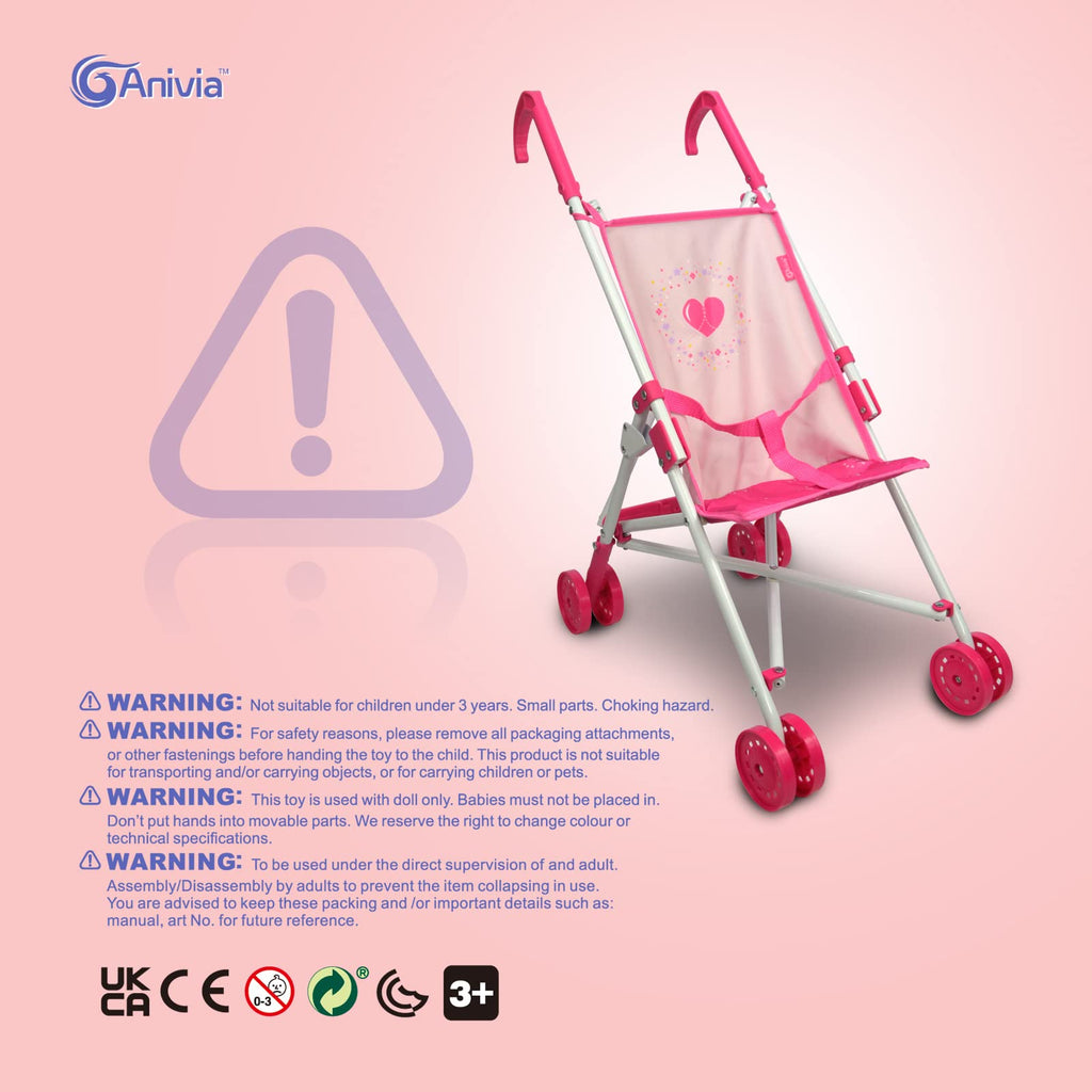 Anivia Baby Doll Collection Doll Stroller Heart Design Gifts for Toddlers and Girls Foldable Doll Stroller