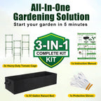 BobbleT 3 Pack Heavy Duty Tomato Cages with 86 Gallon Grow Bag, 41" Adjustable Tomato Trellis for Raised Garden Bed, Sturdy Square Plant Support for Climbing Vegetables, Cucumbers & Garden Plants