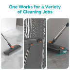 Floor Scrub Brush with Long Handle Length Adjustable, 3 in 1 Heavy-Duty Stiff 90° Bristle Floor Scrubber Broom with Squeegee, Cleaning Brush for Bathroom, Garage, Kitchen, Tile, Deck & Patio (Gray)