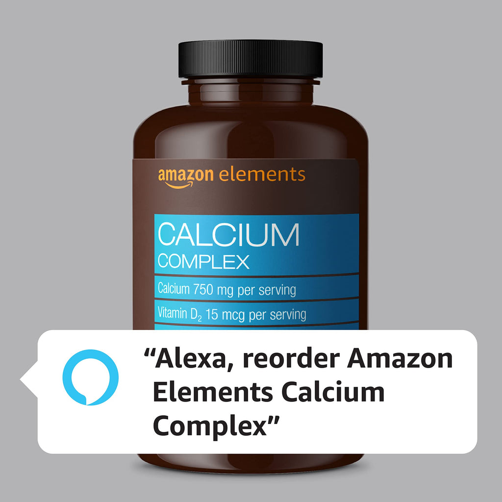 Amazon Elements Calcium Complex, 750mg, Vegan, With Vitamin D₂ and Magnesium, 195 Capsules