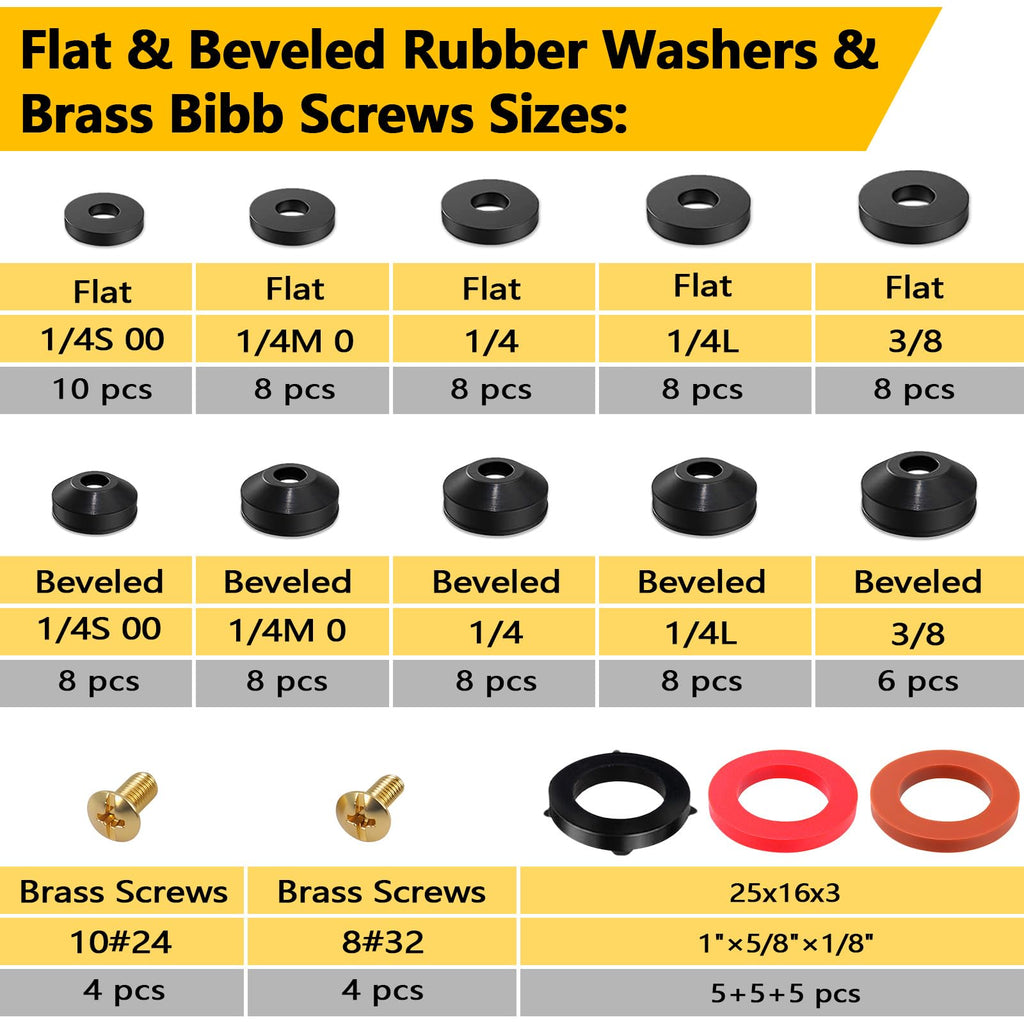 NBRINGO 258 PCS Faucet Washers Assorted Kit - 32 Sizes Plumbing Hose Bib Washer Repair Kit for Spigot Repair, Sink, Valve Stem, Hose Nozzle, Outdoor Faucet - Leak Repair