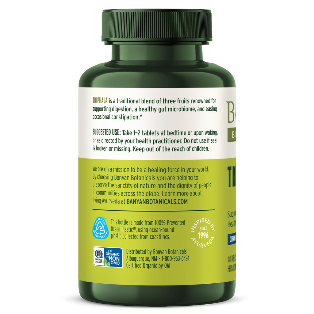 Banyan Botanicals Organic Triphala Tablets - Gentle Daily Digestion & Colon Cleanse Support - Amla, Haritaki, Bibhitaki - Healthy Elimination, Detox & Gut Microbiome - 180 Tablets - Non-GMO, Vegan*