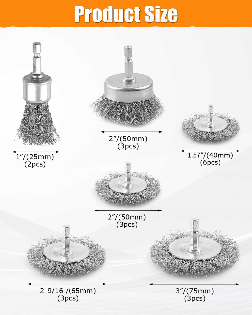 WENHUALI Wire Wheel Cup Brush Set, 20 PCS with 1/4'' Hex Shank, Drill Attachment, Great for Rust/Corrosion/Paint Removal - Extend Life & Reduced Wire Break
