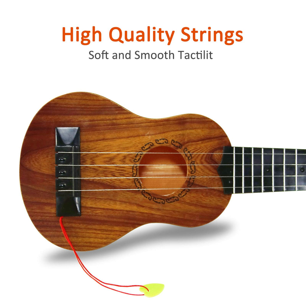QDH Kids Toy Ukulele, Kids Guitar Musical Toy,17 Inch 4 Steel Strings, with Pick,Early Educational Learning Musical Instrument Gift for Preschool Children(Wooden Color) (17inch)