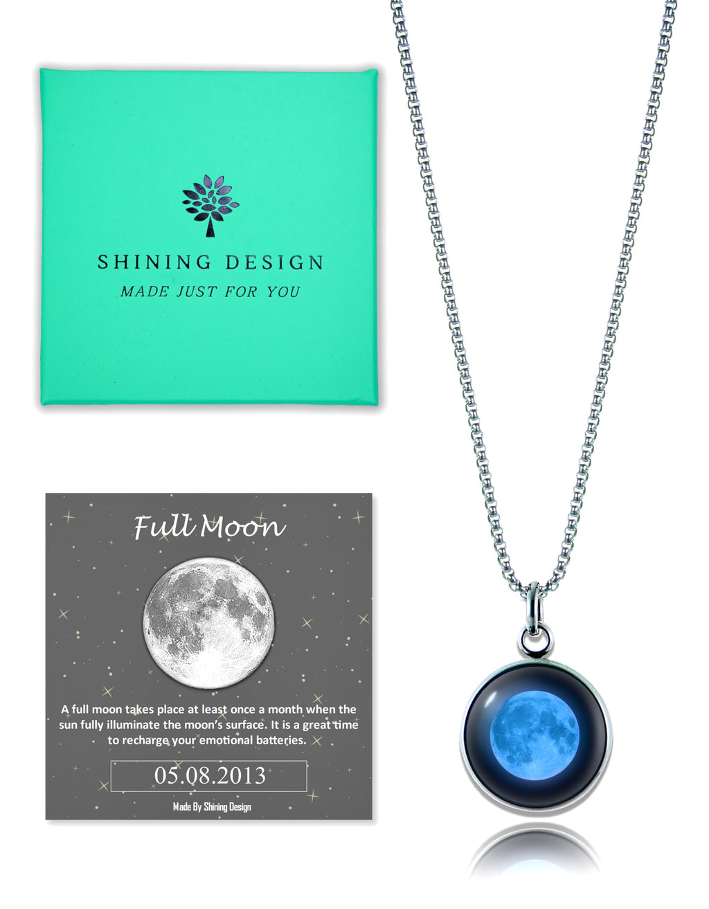 Shining Design Personalized Glowing Birth Moon Phase Necklace with Gift Box