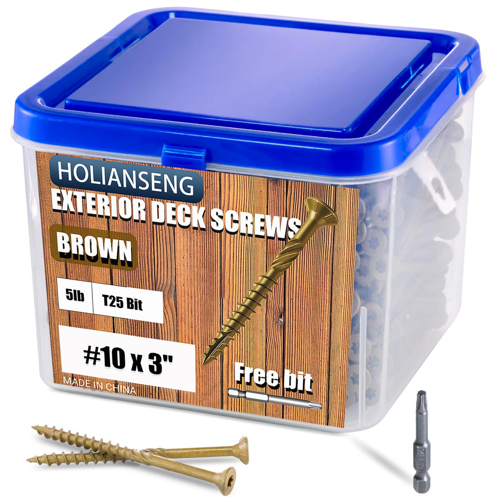 Deck Screws 3 Inch, #10 x 3'', Rust Resistant, Brown Epoxy Coated, Outdoor Screws, Torx/Star Drive, T25 Bit,5lb
