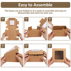 Moretoes 80pcs Brown Bakery Boxes with Window, 6x6x3 Inches Small Cookie Boxes for Treats, Pastries, Chocolate Covered Strawberries, Macarons, Cupcakes, Goodies, Donuts