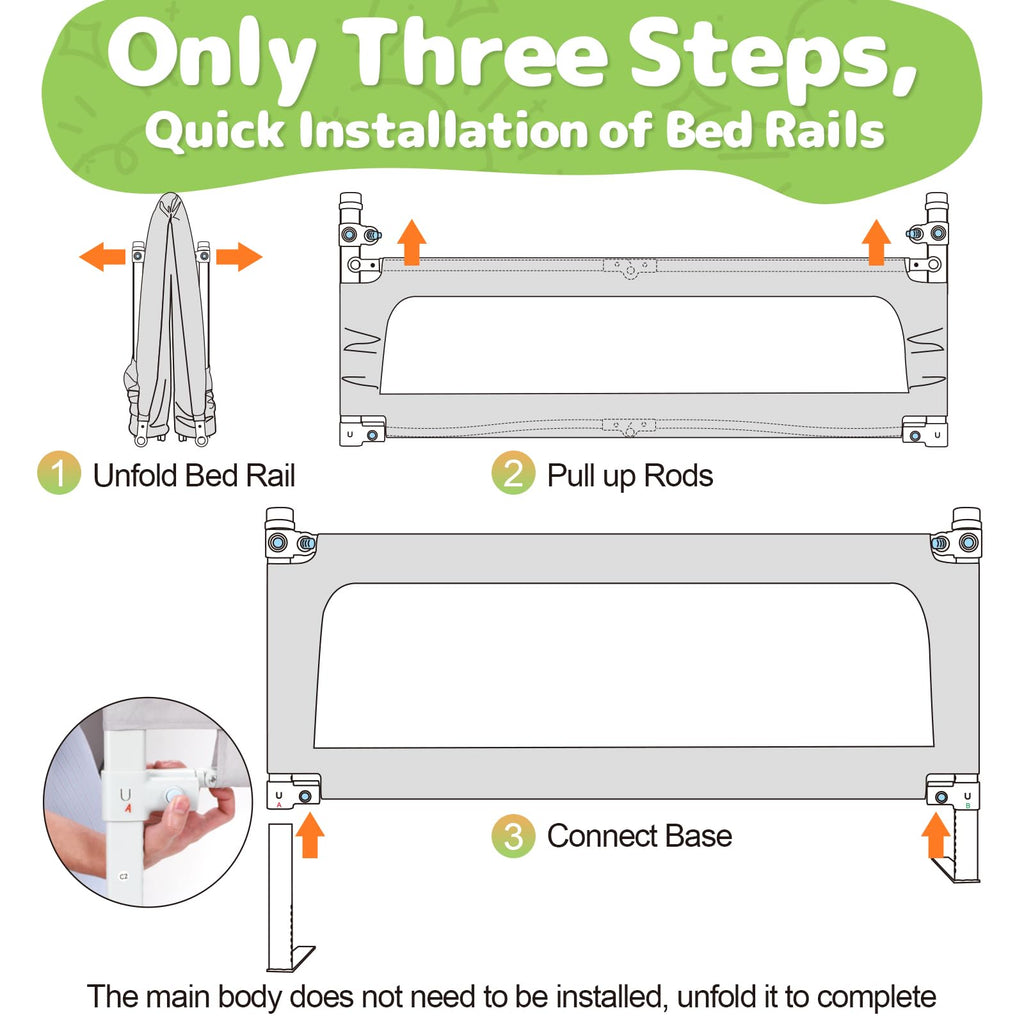omzer Toddler Bed Rails Guard Foldable Crib Rail Guard,Baby Bed Rail for Toddlers/Elderly with Reinforced Anchor Safety for Cribs, Twin, Double, Full Size Queen & King Bed (48")