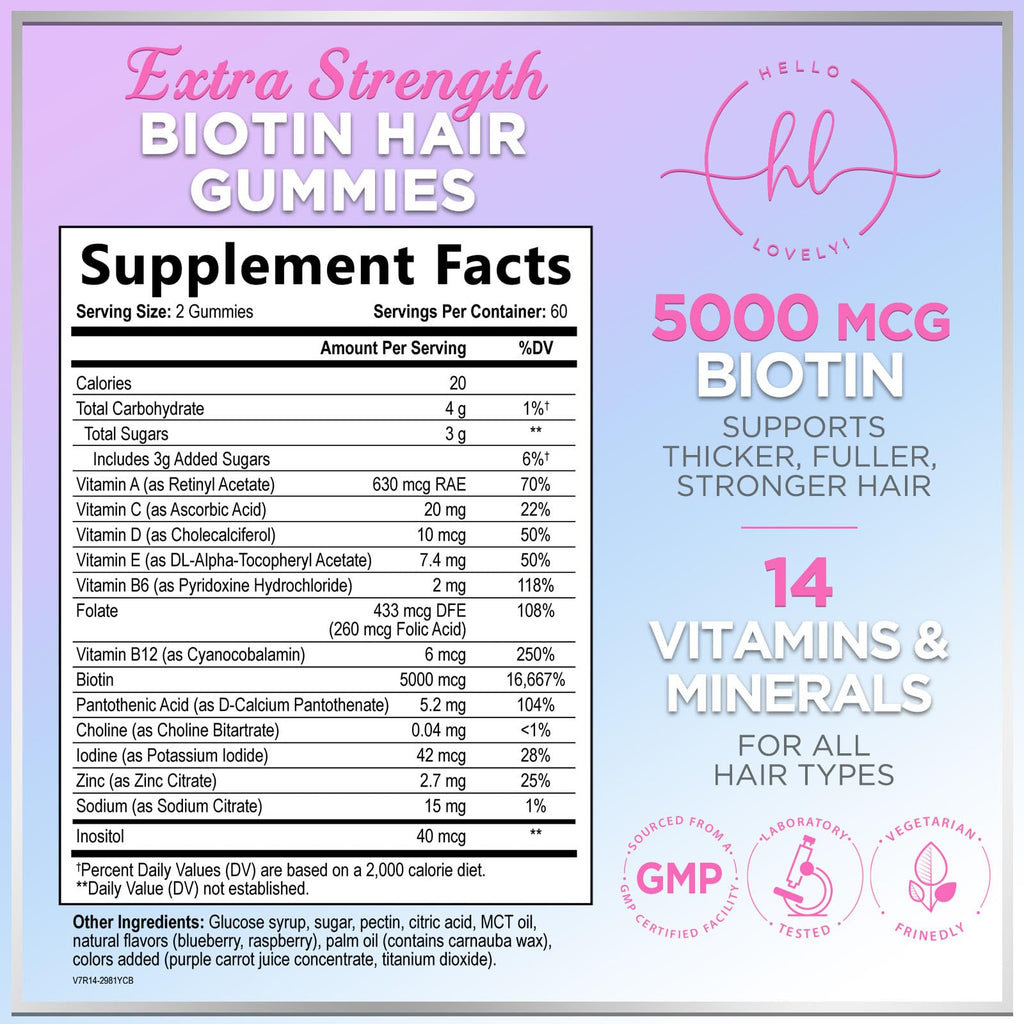 Hair Vitamins Gummies for Women for Hair Growth - with Biotin 5000 mcg, Vitamin E, C, & Zinc - Best Gummy Vitamin Supplement - Supports Faster Hair Growth & Stronger Nails, Berry Flavor - 120 Gummies