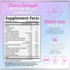 Hair Vitamins Gummies for Women for Hair Growth - with Biotin 5000 mcg, Vitamin E, C, & Zinc - Best Gummy Vitamin Supplement - Supports Faster Hair Growth & Stronger Nails, Berry Flavor - 120 Gummies