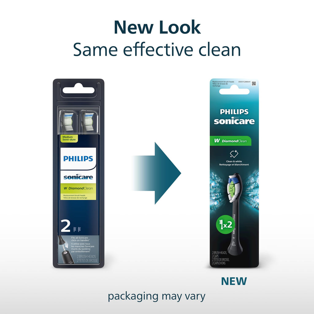 Philips Sonicare W DiamondClean Brush Heads, 2-Pack, 6 Month Supply, Black