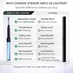 XTENDR ARCS V2 Extendable 2.5 Feet. Arc Extra Long Lighter, Flameless Fireplace Stove Electric Candle Lighter, Long Neck for Pilot Light, Grilling, Firepit, Kitchen, BBQ (Black)