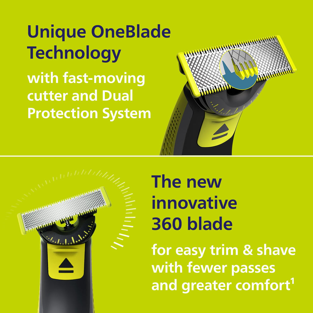 Philips Norelco One 360 Hybrid Face, Electric Beard Trimmer and Shaver, with 360 Technology, 1x 360 for Face, 5in1 Adjustable Comb, Model QP2724/90