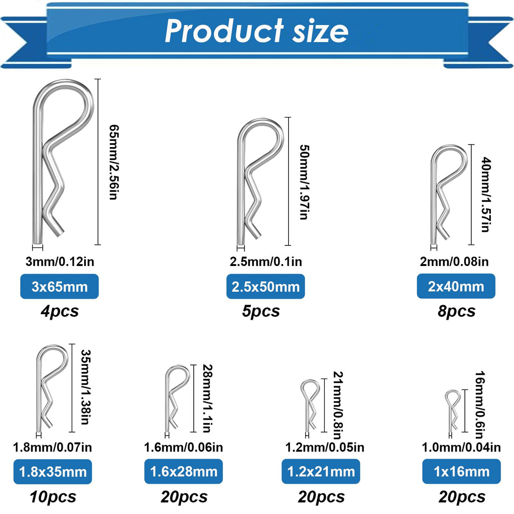 Eoppen 220Pcs Cotter Pins Assortment Kit 304 Stainless Steel 13 Sizes Cotter Pins & R Clips Cotter Pin Set for Hitch Pin Lock Systems