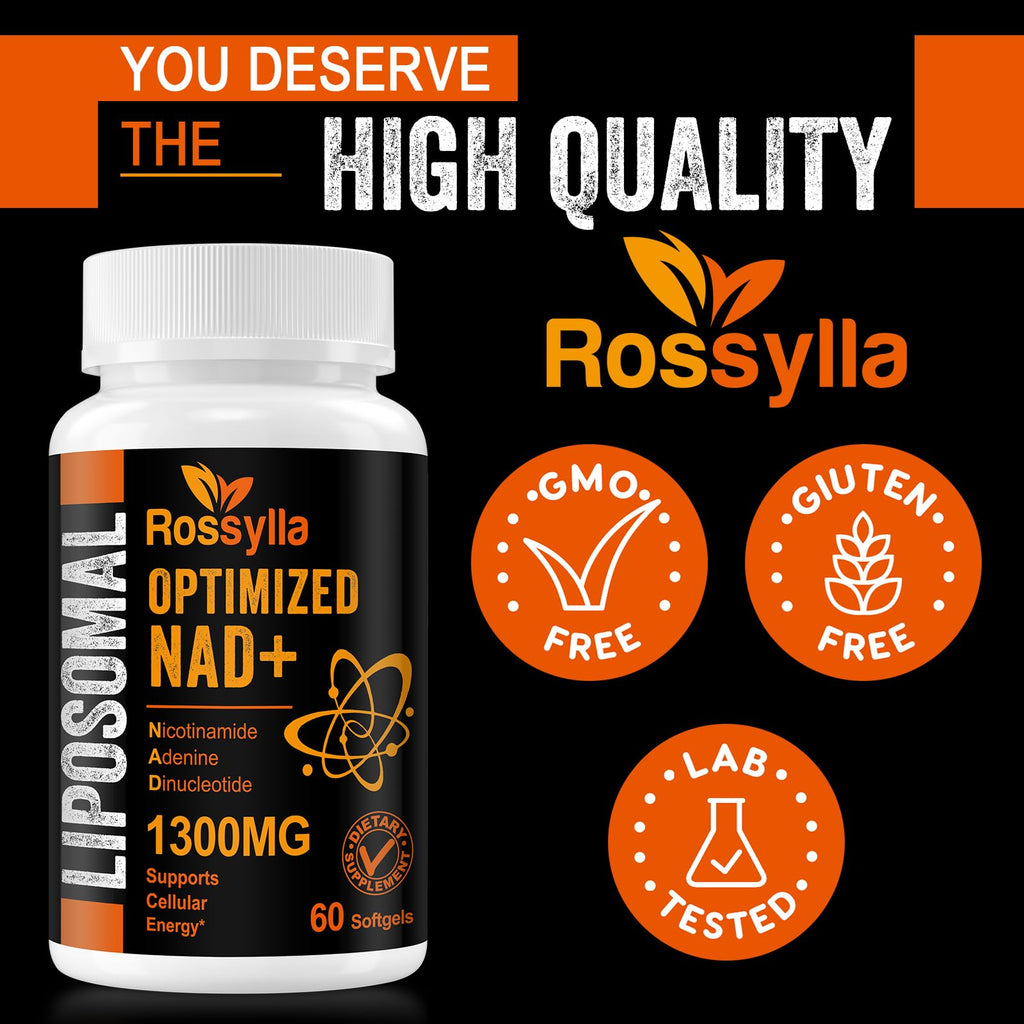 Rossylla Liposomal NAD+ Supplement, 1300 mg per Serving, NAD Plus Supplement with Liposomal Delivery, Supports Cellular Energy and Healthy Aging, 120 Softgels
