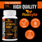 Rossylla Liposomal NAD+ Supplement, 1300 mg per Serving, NAD Plus Supplement with Liposomal Delivery, Supports Cellular Energy and Healthy Aging, 120 Softgels