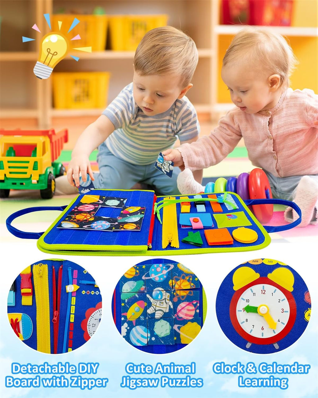 Exorany Busy Board Montessori Toys for Toddler Boys & Girls Birthday Gifts, Sensory Toys for Toddlers, Educational Travel Preschool Toddler Activities Learning Fine Motor Skills